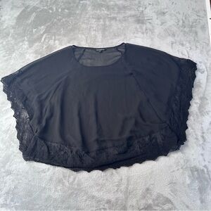 Express Sheer Lace Dolman Top Womens M Black Work Wear Party Cocktail Cropped